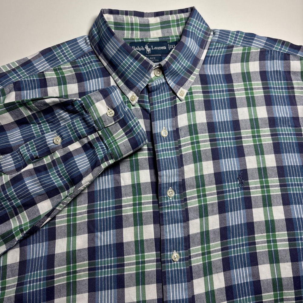 Ralph Lauren Blake Fit Blue White Plaid Mens XL Long Sleeve Button Down Shirt - Picture 8 of 8